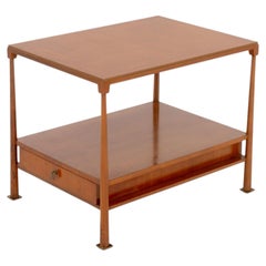 Mid-Century Modern Teak Two-Tier End Table with Brass Feet