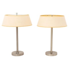 Pair of Nessen Mid-Century Modern Table Lamps with Original Linen Shade