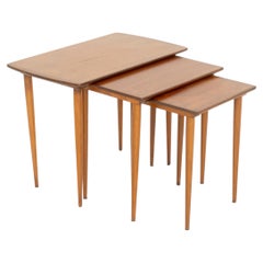 Set of Three Modern Walnut Nesting Tables with Tapered Legs
