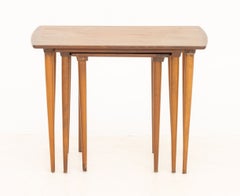 Set of Three Modern Walnut Nesting Tables with Tapered Legs