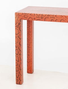 Karl Springer Faux Red Python Leather Covered Parsons Table, 1972