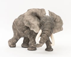 Debra Minette Green Hand Painted Elephant Porcelain Sculpture