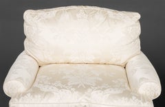 Pair of Vintage White Silk Damask Upholstered Easy Chairs
