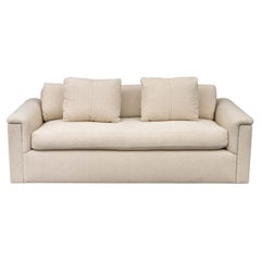 J. Robert Scott Three-Seat Beige Upholstered Sofa with Throw Pillows