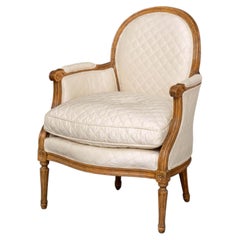 Louis XVI Style Upholstered Walnut Bergere with Diamond Pattern Upholstery