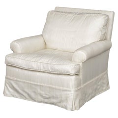 Modern Striped White Silk Upholstered Arm Chair with Skirt