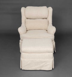 Modern Beige Upholstered Lounge Chair and Ottoman Set