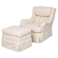 Modern Beige Upholstered Lounge Chair and Ottoman Set