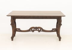 Rococo Style Walnut Extending Trestle Table with Carved Fan and Floral Bands