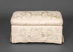 Modern White Silk Damask Upholstered Ottoman with Skirt