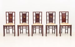 Set of Five Chinese Duck Motif Multi-Wood Inlaid Dining Chairs