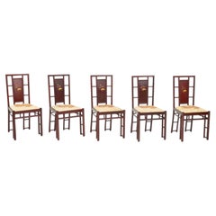Set of Five Chinese Duck Motif Multi-Wood Inlaid Dining Chairs