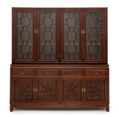 Chinese Rosewood China Cabinet with Carved Geometric Rosewood Design