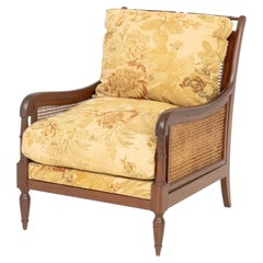 Regency Style Mahogany Caned Bergere with Beige Floral Cushions