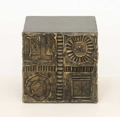 Mesa auxiliar cuadrada escultural de estilo brutalista de Adrian Pearsall «Goop», con acabado en bronce