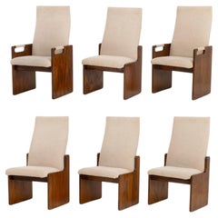 Lane Brutalist Pueblo Grey Boucle Upholstered Walnut Dining Chairs, 6
