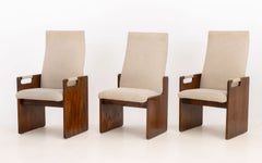 Lane Brutalist Pueblo Grey Boucle Upholstered Walnut Dining Chairs, 6