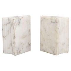 Pair of Modern White Carved Marble Book Form Bookends
