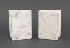 Pair of Modern White Carved Marble Book Form Bookends