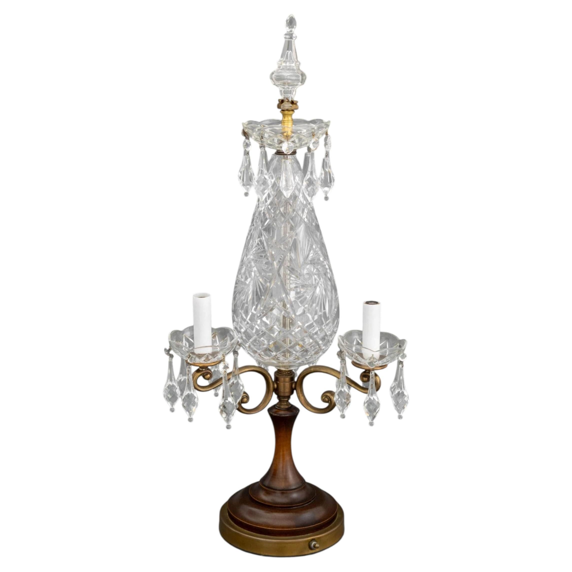 Neoclassical Style Cut Crystal Tear Drop Form Table Lamp For Sale