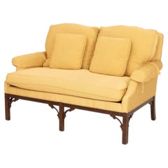 Southwood Chinese Chippendale Style Upholstered Mahogany Sofa