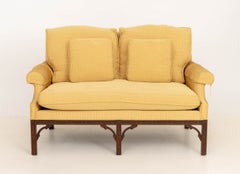 Southwood Chinese Chippendale Style Upholstered Mahogany Sofa