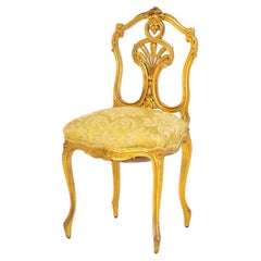 Rococo Revival Yellow Damask Upholstered Giltwood Side Chair