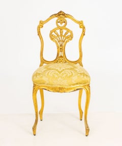 Rococo Revival Yellow Damask Upholstered Giltwood Side Chair