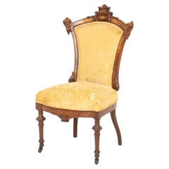 Aesthetic Movement Yellow Floral Upholstered Walnut Side Chair