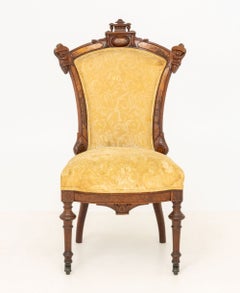 Aesthetic Movement Yellow Floral Upholstered Walnut Side Chair