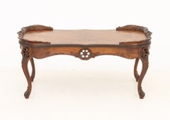 Rococo Style Marquetry Inlaid Walnut Coffee Table with Cabriole Legs