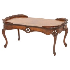 Rococo Style Marquetry Inlaid Walnut Coffee Table with Cabriole Legs