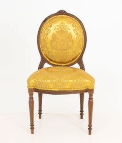 Louis XVI Style Yellow Silk Damask Upholstered Walnut Side Chair