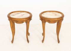 Pair of French Provincial Style Pink Alabaster Top Low Tables