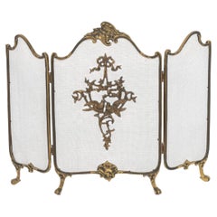 Louis XV Style Brass Tri-Fold Firescreen with Four Paw Feet