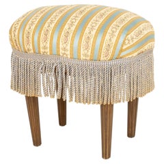 Louis XVI Style Upholstered Oval Ottoman with Tassel Fringe Border