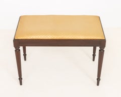 John Widdicomb Silk Upholstered Mahogany Bench with Fluted Legs