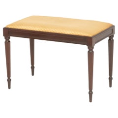 John Widdicomb Silk Upholstered Mahogany Bench with Fluted Legs