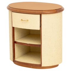 Vintage Modern Walnut and White Painted Rattan Bedside Table