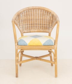 Vintage Modern Woven Rattan Patterned Upholstery Armchair