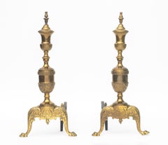 Pair of Vintage French Empire Style Brass Andirons