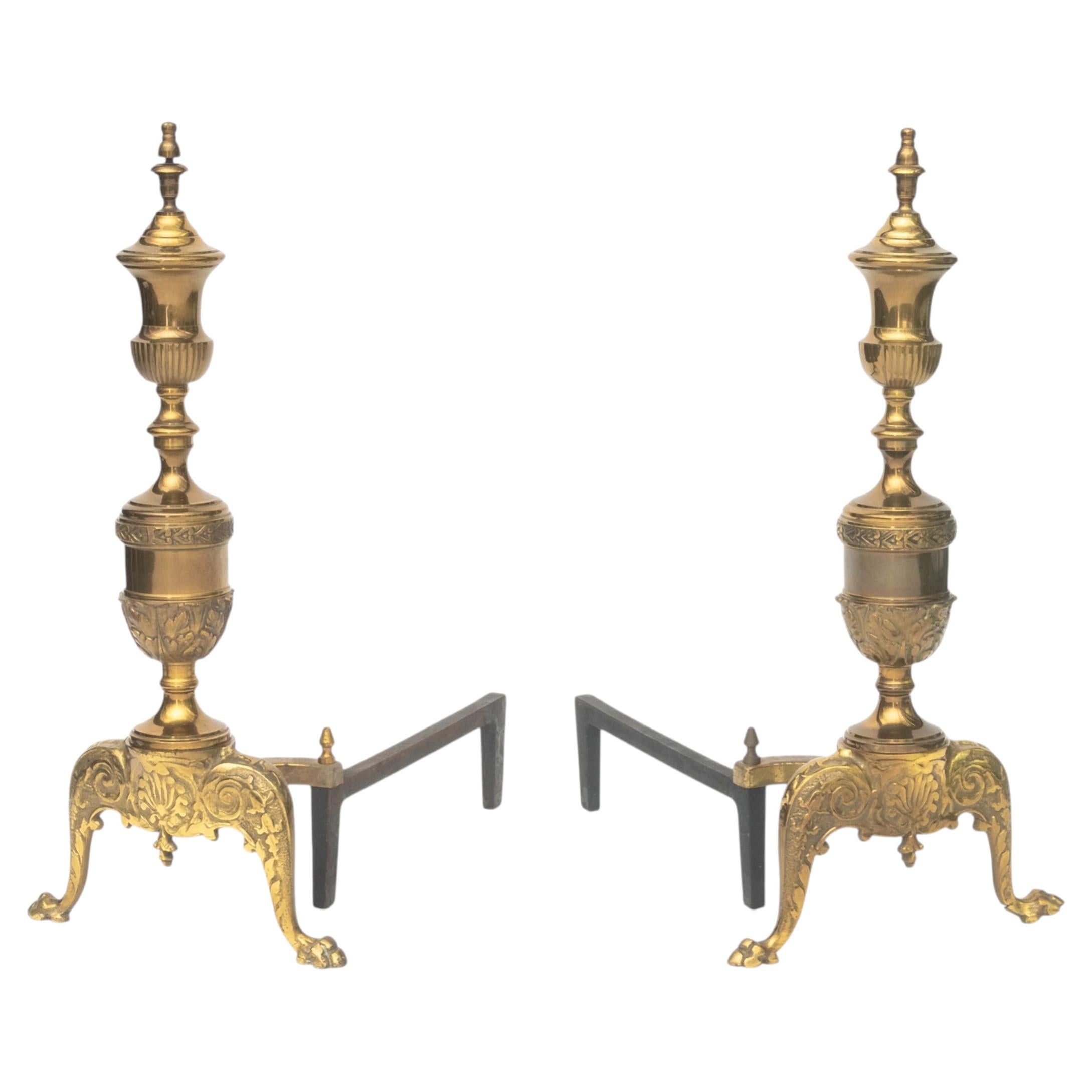Pair of Vintage French Empire Style Brass Andirons