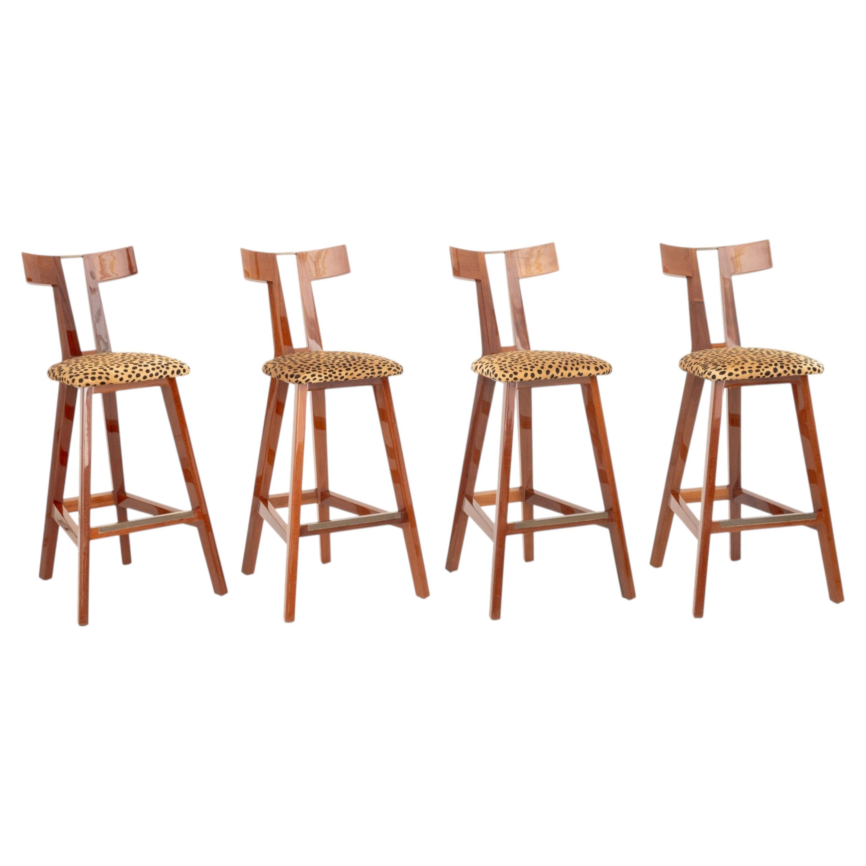 Vintage-Hocker im Mid-Century-Modern-Stil mit Mohairbezug und Leopardenmuster, 4 Stück im Angebot
