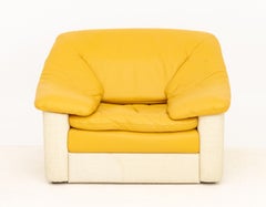 Italian Postmodern Gyform Yellow Leather Upholstered Lounge Chair