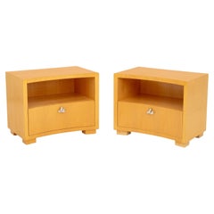 Pair of Modern Maple Concave Bedside Tables with Single Frieze Drawer