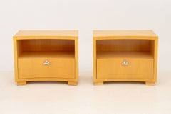 Pair of Modern Maple Concave Bedside Tables with Single Frieze Drawer