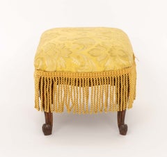 Louis XV Style Yellow Damask Upholstered Ottoman with Fringe Tassels