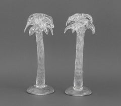 Portavelas vintage de cristal artístico de Murano transparente con forma de palmera, 2