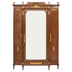 Louis XVI Style Ormolu Mounted Walnut Armoire with Beveled Glass Mirror