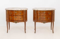 Pair of Louis XV Style Parquetry Commodes with Marble Top